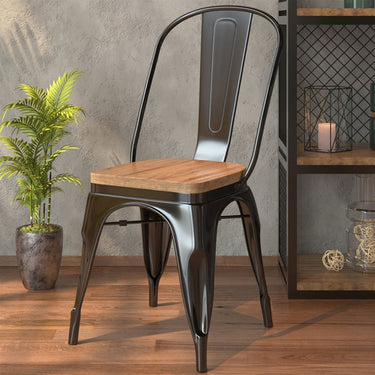 Silla Tolix Metálica Vintage Asiento En Madera Comedor